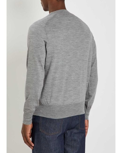 AMI Gray Logo-Embroidered Wool Jumper for men
