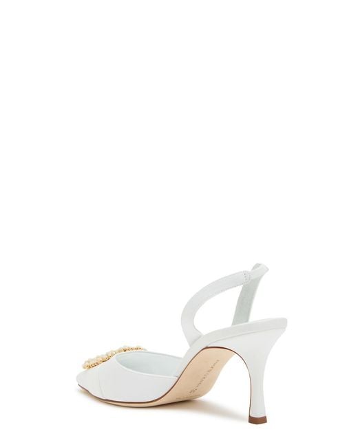 Manolo Blahnik White Gibsli 70 Embellished Crepe Slingback Pumps