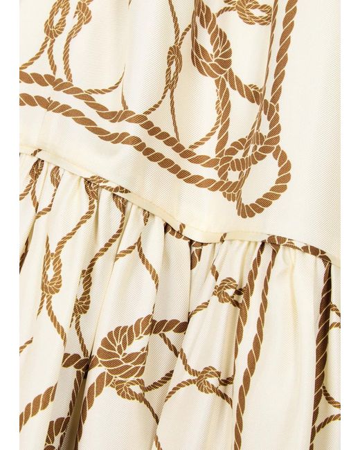 Tory Burch Natural Printed Silk-Satin Maxi Dress