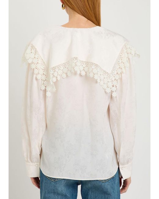 Chloé Natural Floral-Jacquard Silk Blouse