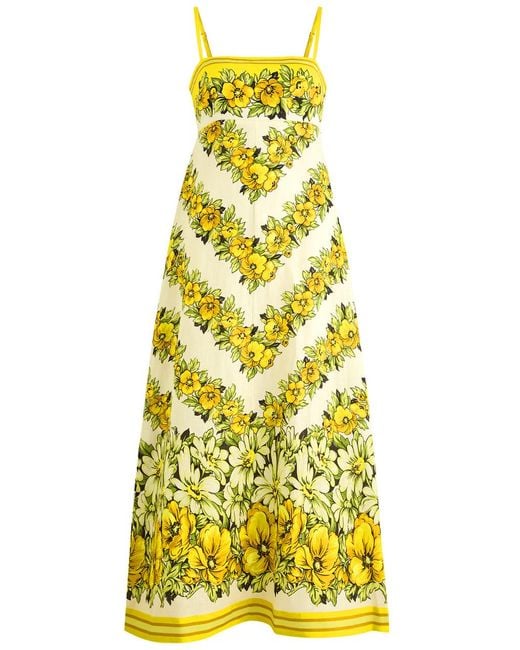ALÉMAIS Yellow Gisela Printed Linen Maxi Dress