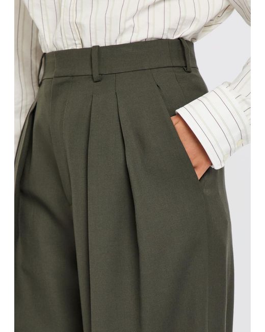 Saint Laurent Green Wide-Leg Wool Trousers