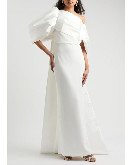 Solace London White Raye Draped Satin And Crepe Gown