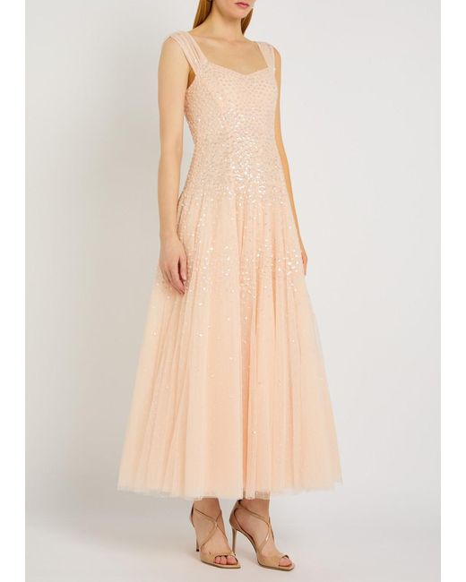Needle & Thread Natural Sunrise Sequin-Embellished Tulle Gown