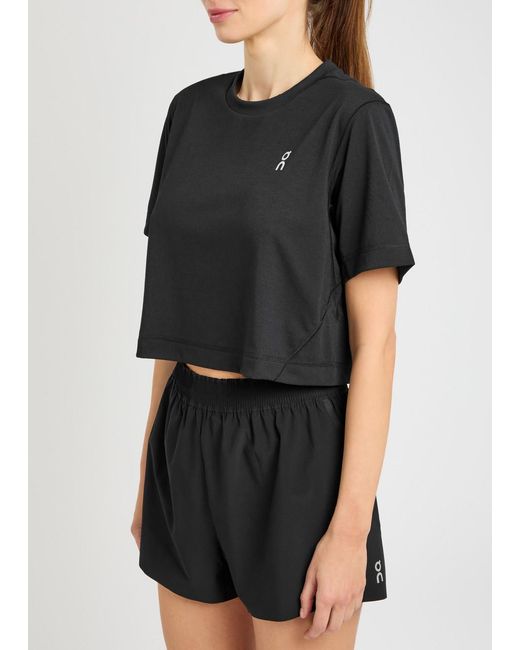 On Shoes Black Train-T Logo Cropped Jersey T-Shirt