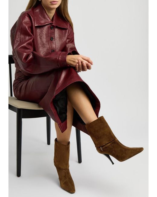 Saint Laurent Brown Niki 90 Suede Ankle Boot