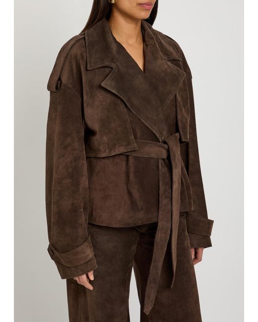 ARMARIUM Brown Flamina Belted Suede Trench Jacket