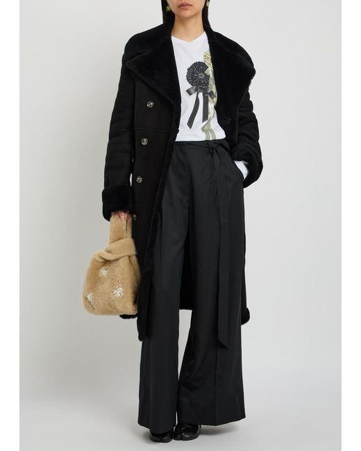 Simone Rocha Black Double-Breasted Shearling Coat
