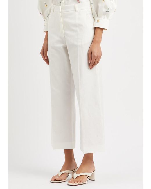 Weekend by Maxmara White Zircone Cropped Cotton-blend Trousers