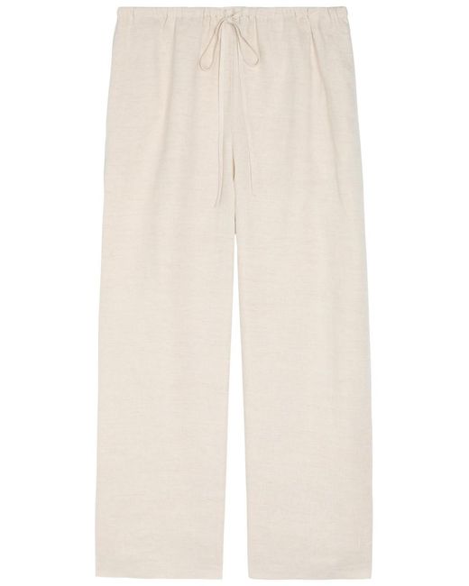 Staud Natural Mateo Cropped Wide-Leg Linen Trousers