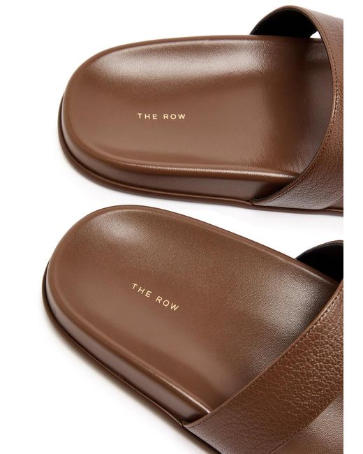 The Row Brown Hugh Grained Leather Sliders