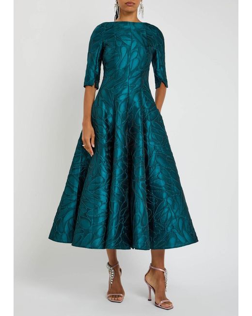Talbot Runhof Blue Patterned-Jacquard Woven Midi Dress