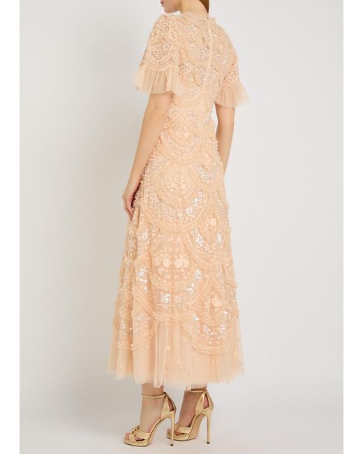 Needle & Thread Natural Carmen Ruffled Tulle Gown