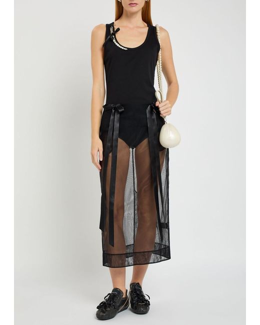 Simone Rocha Gray Bow-Embellished Sheer Tulle Midi Skirt