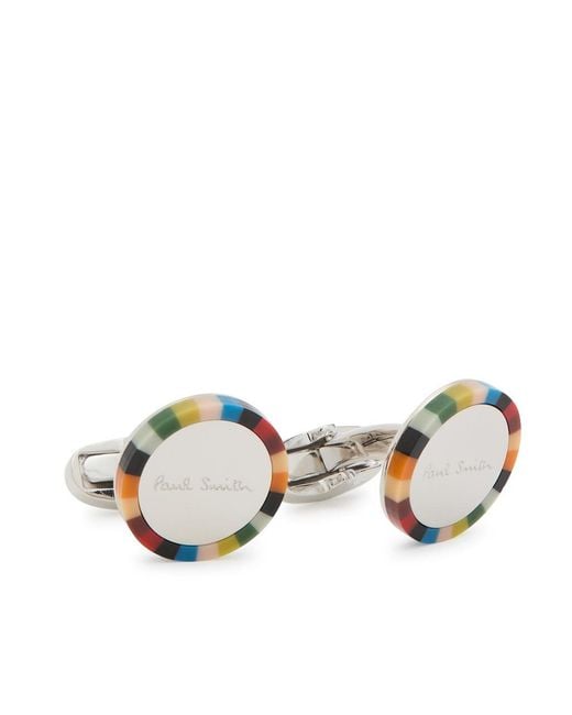 Paul Smith Natural Logo-Engraved Striped Cufflinks for men