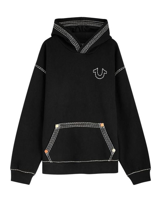 True Religion Black Logo-Embroidered Hooded Jersey Sweatshirt for men