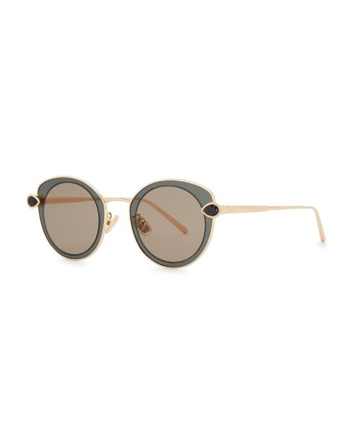Boucheron Metallic Gold-plated Oval-frame Sunglasses