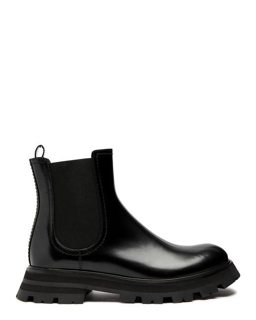 Alexander McQueen Black Glossed Leather Chelsea Boots