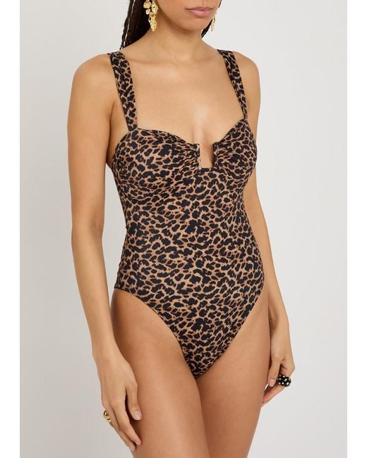 Away That Day Brown Cannes-Print Swimsuit