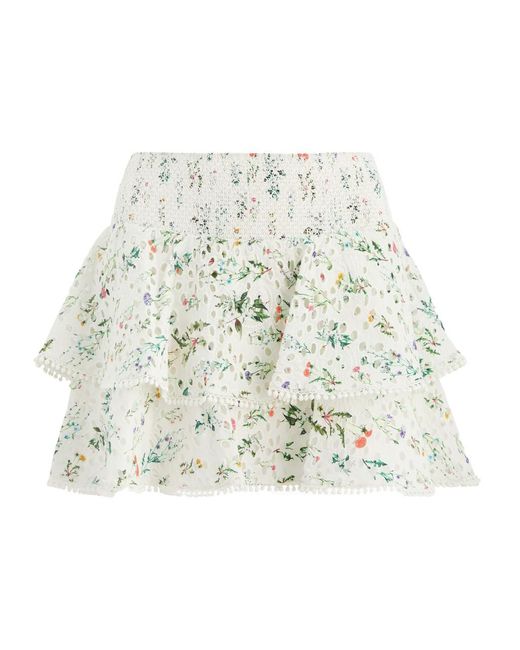 Alice + Olivia White Joey Floral-Print Cotton Mini Skirt