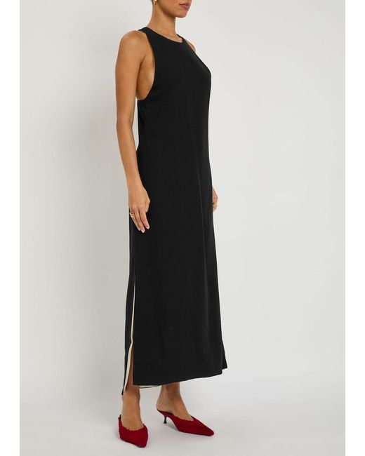 Totême  Black Layered Racer-Back Crepe Midi Dress