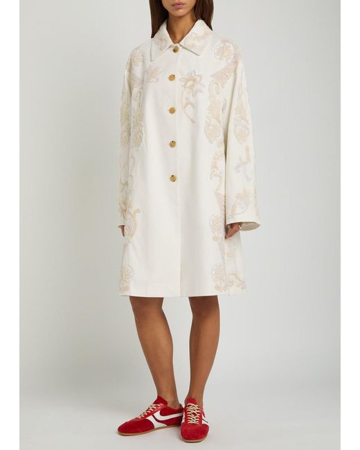 Dries Van Noten Natural Rondero Floral-Appliquéd Cotton Coat