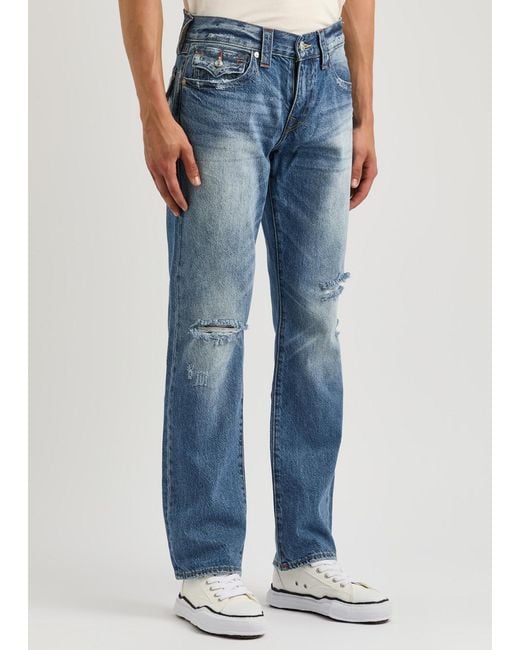 True Religion Blue Ricky Distressed Straight-Leg Jeans for men