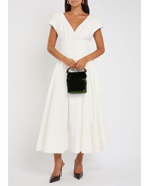 Jonathan Simkhai White Nina Pleated Cotton-Blend Poplin Midi Dress