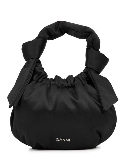 Ganni Black Occasion Hobo Small Satin Shoulder Bag