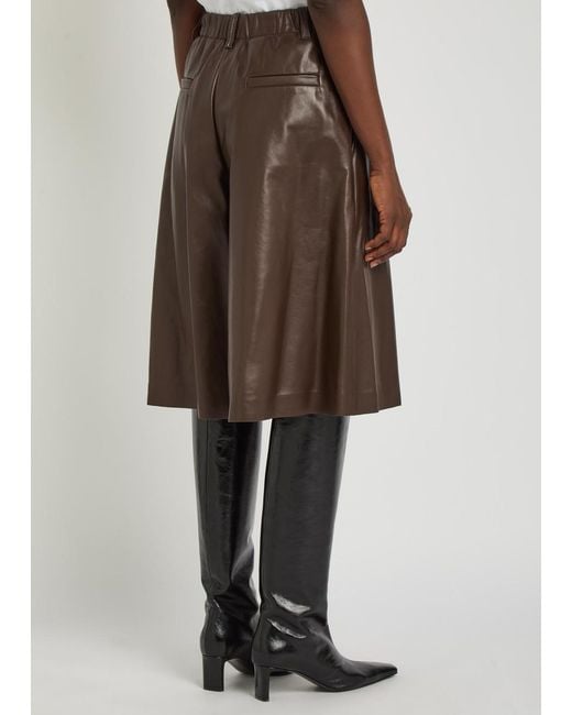 Brunello Cucinelli Brown Wide-Leg Leather Shorts