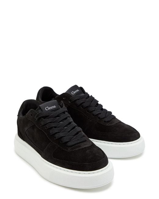 Cleens Black Court Panelled Suede Sneakers for men