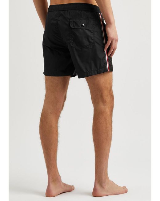 Moncler Black Striped Logo Shell Swim Shorts for men