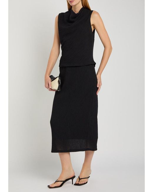 Vince Black Shadow Draped Textured Fine-Knit Top