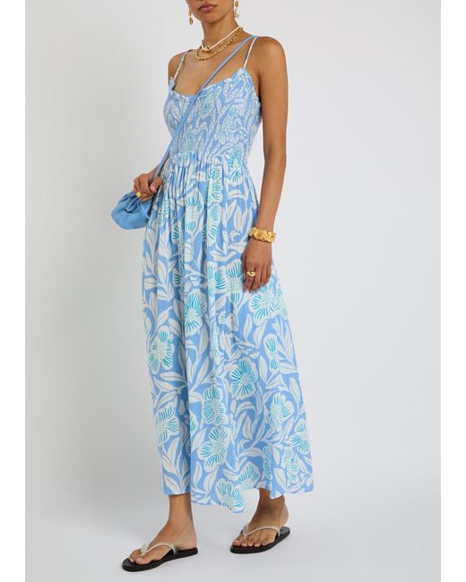 Free People Blue Sweet Nothings Printed Cotton Midi Dress