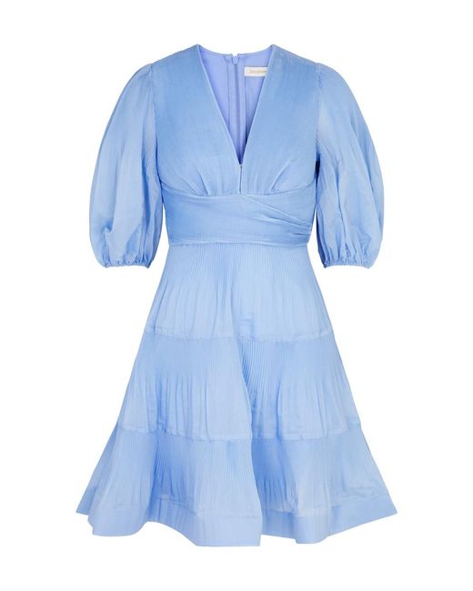 Zimmermann Blue Plissé Organza Mini Dress