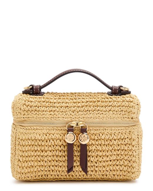 Tory Burch Metallic Slim Romy Raffia Top Handle Bag