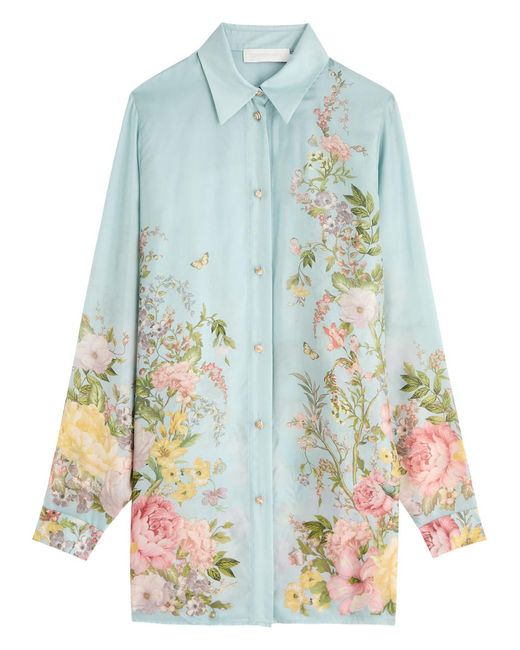 Zimmermann Blue Waverly Floral-Print Silk Shirt
