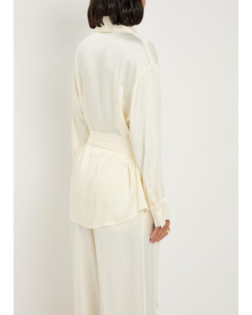 Victoria Beckham White Belted Crepe De Chine Blouse