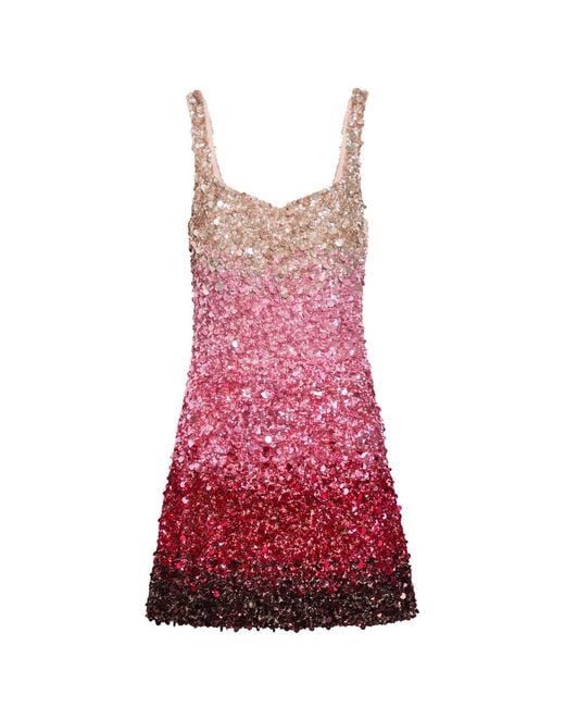 Alice + Olivia Red Eve Dégradé Sequin-Embellished Mini Dress