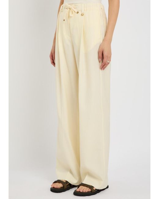 Moncler Natural Drawstring Straight-Leg Wool Trousers