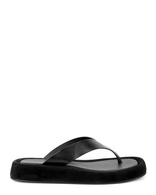 The Row Black Ginza Leather Flip Flops