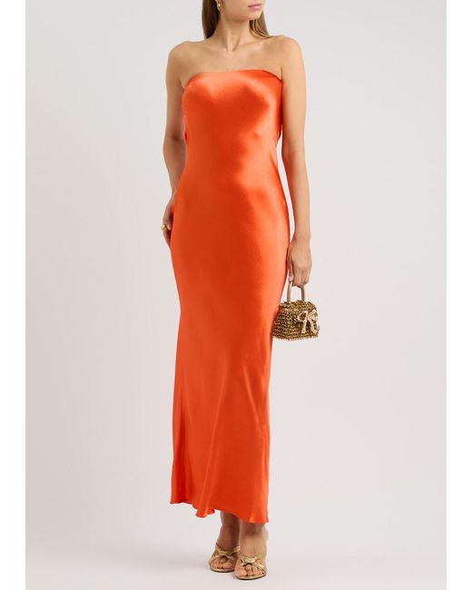 Bec & Bridge Orange Moon Dance Strapless Satin Maxi Dress