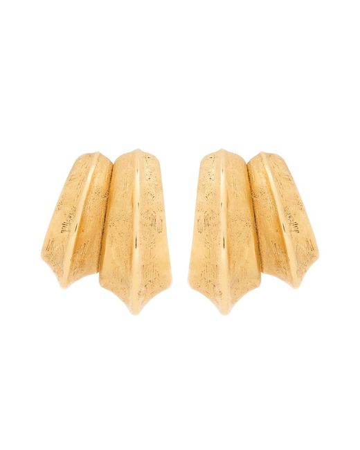 Saint Laurent White Bo Pointes Arrondies Sculpted-Tone Earrings