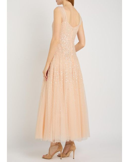 Needle & Thread Natural Sunrise Sequin-Embellished Tulle Gown