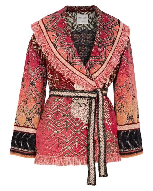 Forte Forte Red Forte_forte Patchwork-jacquard Belted Woven Coat