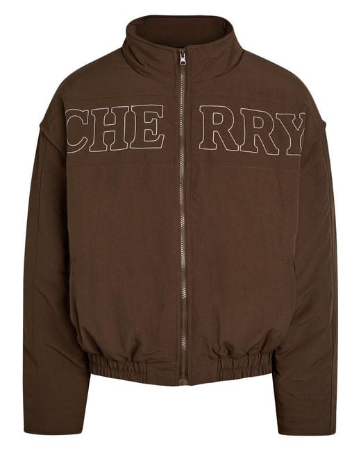 CHERRY LA Brown Pit Crew Logo-Embroidered Padded Nylon Jacket for men