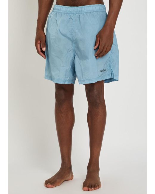 Stone Island Blue Camo-Print Nylon Swim Shorts for men