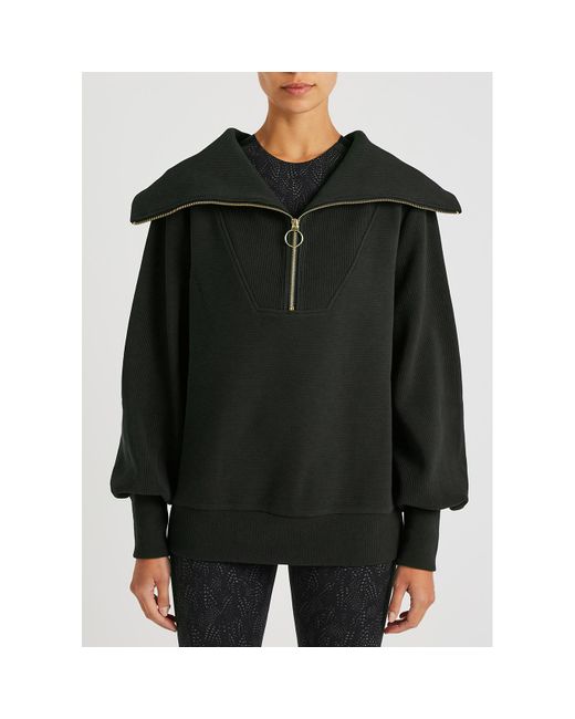 Varley Black Vine Ribbed Stretch-Cotton Half-Zip Sweatshirt