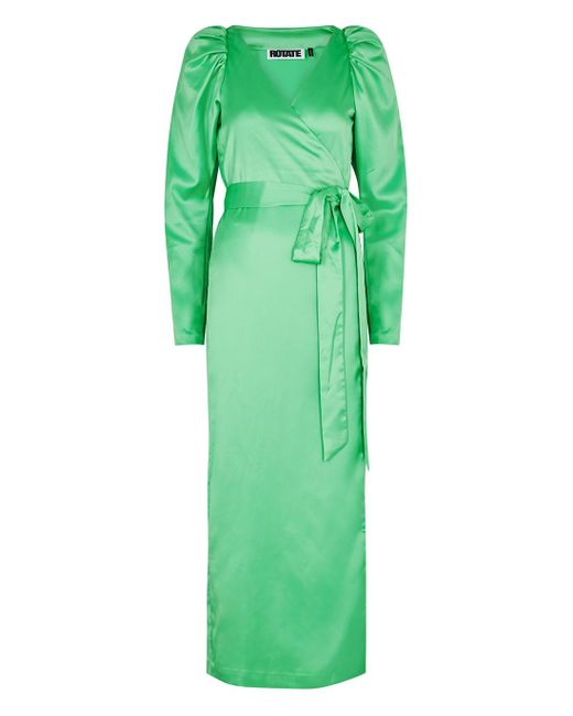 ROTATE BIRGER CHRISTENSEN Bridgette Green Satin Wrap Dress | Lyst UK
