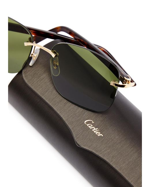 Cartier Green C Décor Rimless Square-frame Sunglasses